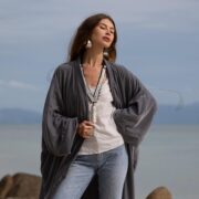 Silky Velvet Kimono Jacket – Ashen Tide Boho Duster Coat | Mai by ZinniaPearl - Image 4