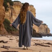 Silky Velvet Kimono Jacket – Ashen Tide Boho Duster Coat | Mai by ZinniaPearl - Image 9