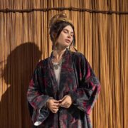 Mai Velvet Kimono Duster | Handmade Rosewood Boho Coat by ZinniaPearl - Image 6