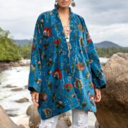 Azure Tide Velvet Kimono – Plus Size Boho Duster Jacket | Mei by ZinniaPearl - Image 4