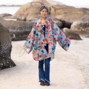 Seaside Bloom Velvet Kimono | Reversible Floral Boho Duster Jacket – Mei by ZinniaPearl