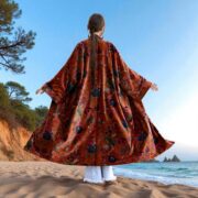 MAI Lotus Spice Velvet Kimono Duster | Handmade Boho Floral Jacket - Image 7