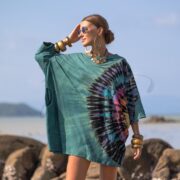 Plus Size Boho Tie-Dye Shirt | Galaxy Jade Festival Tunic Tee 1X–3X - Image 4