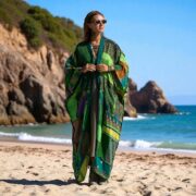 Harper Jade Upcycled Vintage Silk Saree Kimono Duster – Emerald Oasis Boho Patchwork Robe - Image 7