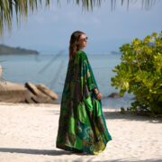 Harper Jade Upcycled Vintage Silk Saree Kimono Duster – Emerald Oasis Boho Patchwork Robe - Image 2