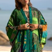 Harper Jade Upcycled Vintage Silk Saree Kimono Duster – Emerald Oasis Boho Patchwork Robe - Image 4