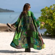 Harper Jade Upcycled Vintage Silk Saree Kimono Duster – Emerald Oasis Boho Patchwork Robe - Image 3