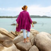 Plus Size Bellina Magenta Tunic, Crinkle Gauze Kaftan Top with Pockets, Boho Beachwear - Image 3