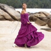 Isabella Maxi Dress – Amethyst Bloom | Plus Size Boho Cotton Gown with Tiered Ruffles - Image 4