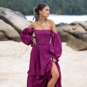 Isabella Maxi Dress – Amethyst Bloom | Plus Size Boho Cotton Gown with Tiered Ruffles - Image 5