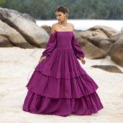 Isabella Maxi Dress – Amethyst Bloom | Plus Size Boho Cotton Gown with Tiered Ruffles
