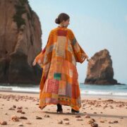 Harper Jade Vintage Silk Kimono – Harvest Flame Upcycled Boho Patchwork Duster | ZinniaPearl - Image 8