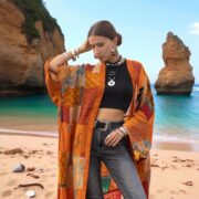 Harper Jade Vintage Silk Kimono – Harvest Flame Upcycled Boho Patchwork Duster | ZinniaPearl - Image 10