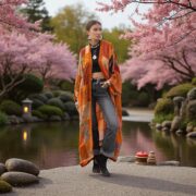 Harper Jade Vintage Silk Kimono – Harvest Flame Upcycled Boho Patchwork Duster | ZinniaPearl - Image 5