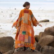 Harper Jade Vintage Silk Kimono – Harvest Flame Upcycled Boho Patchwork Duster | ZinniaPearl - Image 3