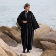 Plus Size Boho Velvet Kimono Duster – Raven Black Handmade Festival Robe | Mai by ZinniaPearl