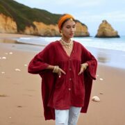 Plus Size Boho Kaftan Top – Bellina Sangria Cotton Gauze Tunic with Pockets - Image 10