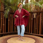 Plus Size Boho Kaftan Top – Bellina Sangria Cotton Gauze Tunic with Pockets - Image 5