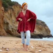Plus Size Boho Kaftan Top – Bellina Sangria Cotton Gauze Tunic with Pockets - Image 7