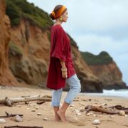 Plus Size Boho Kaftan Top – Bellina Sangria Cotton Gauze Tunic with Pockets - Image 8