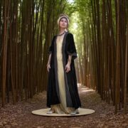 Handmade Onyx Noire Velvet Duster – Lace Trim Kimono Coat | Misty - Image 9