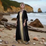 Handmade Onyx Noire Velvet Duster – Lace Trim Kimono Coat | Misty