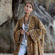 Velvet Kimono Jacket | Citrine Bloom Yellow | Plus Size Boho Duster - Image 4